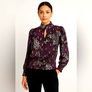 White House Black Market Metallic Clip Blouse - Black and Purple